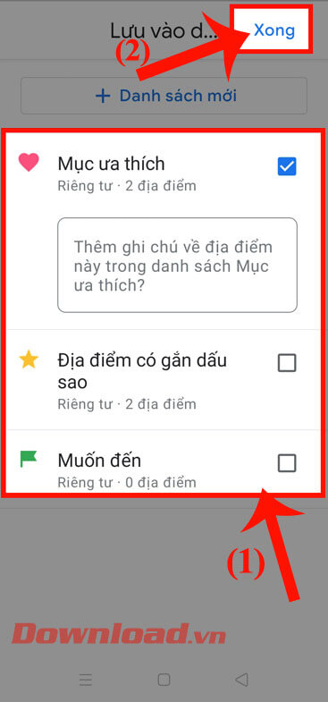 Chọn mục để lưu
