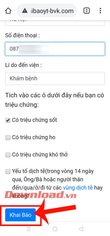 Nhấn vào nút Khai báo