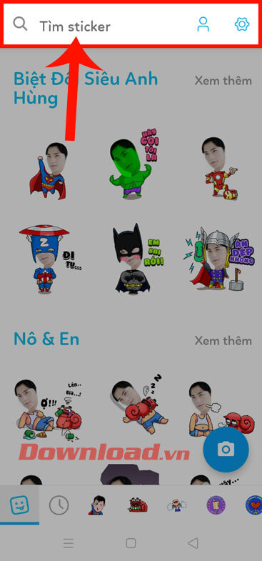 Chạm vào ô Tìm sticker