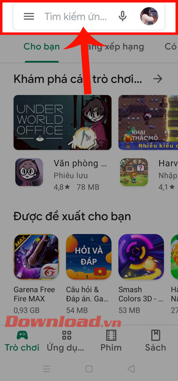 Nhấn vào ô tìm kiếm 