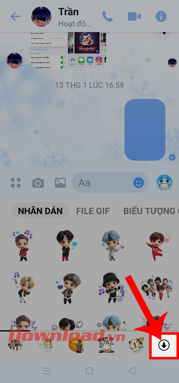 Chạm vào mũi tên đi xuống