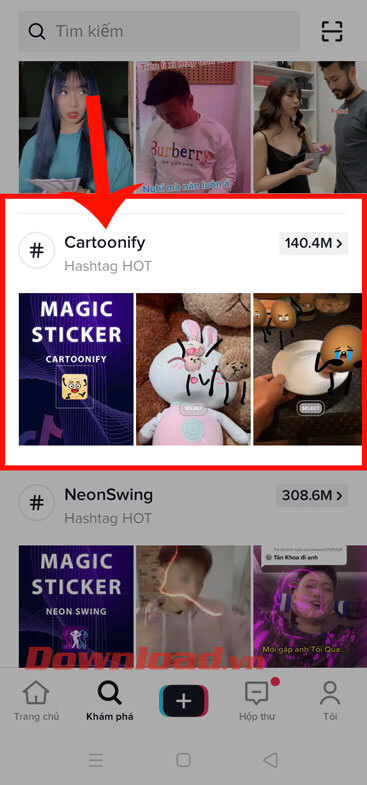 Ấn vào hiệu ứng "#Cartoonify"