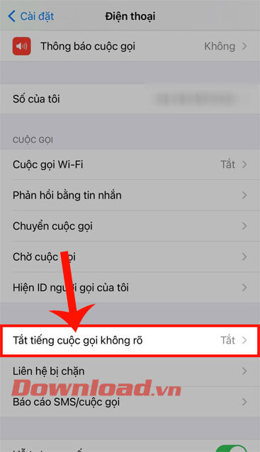 Chạm vào mục Tắt tiếng cuộc gọi không rõ