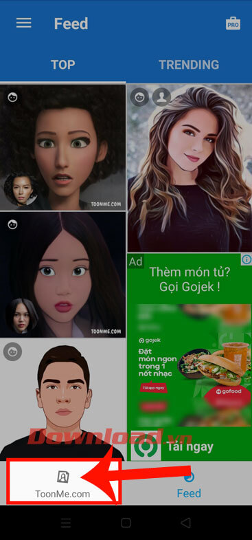 Nhấn vào mục ToonMe.com