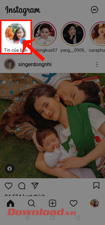 Nhấn vào mục Tin của bạn 