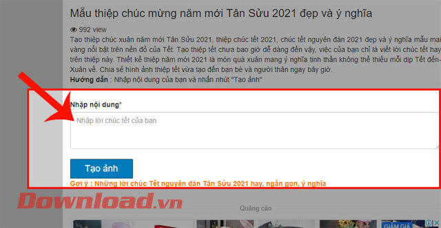 Nhập nội dung viết vào Thiệp