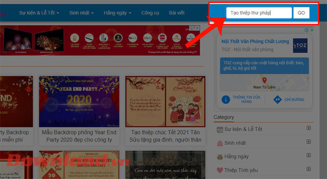 Nhập từ khóa "Tạo thiệp thư pháp"