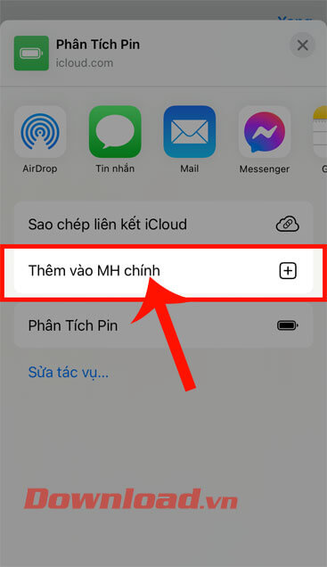 Nhấn vào mục Thêm vào MH chính
