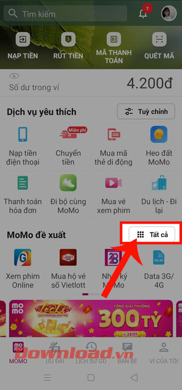 Nhấn vào nút Tất cả