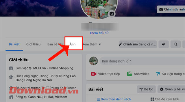 Nhấn vào mục Ảnh