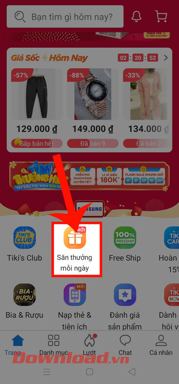 Nhấn vào mục Săn thưởng mỗi ngày