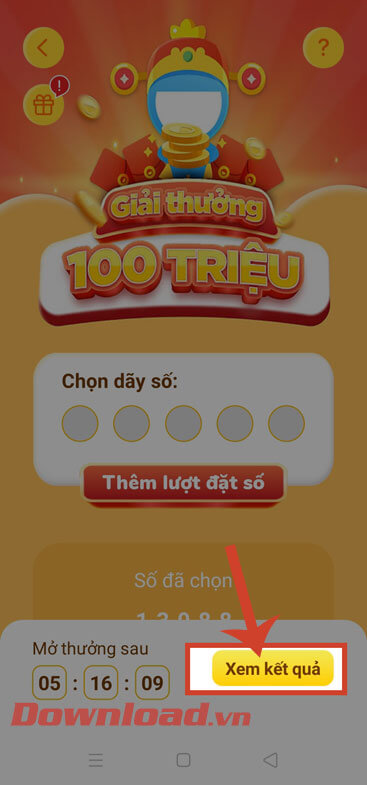 Chạm vào nút Xem kết quả