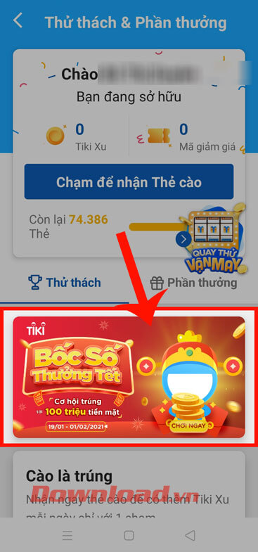 Nhấn vào chương trình Bốc số trúng thưởng