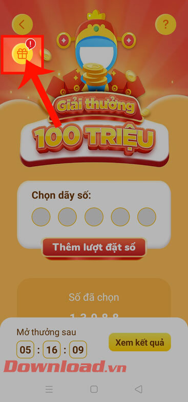 Nhấn vào biểu tượng hộp quà