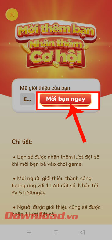 Ấn vào nút Mời bạn ngay