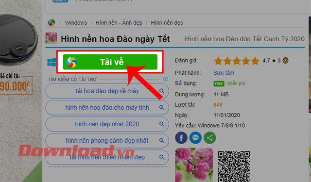 Nhấn vào nút Tải về
