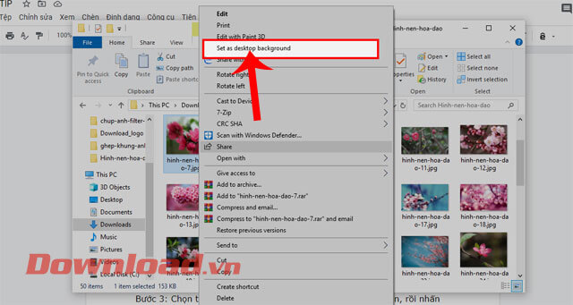 Click chuột vào nút Set as desktop background
