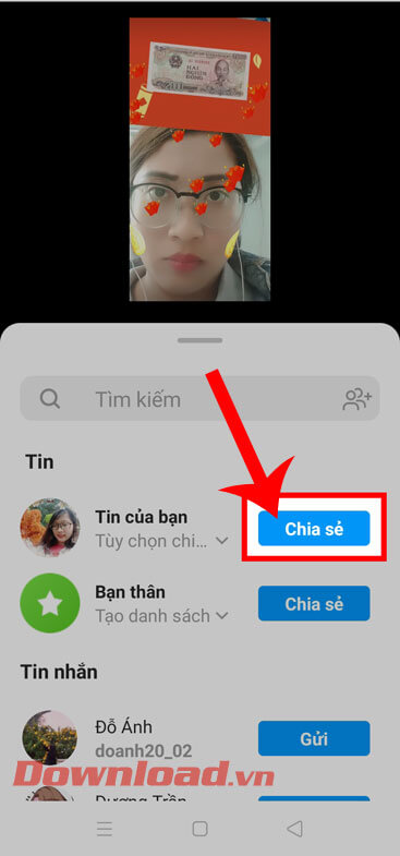 Nhấn vào nút Chia sẻ