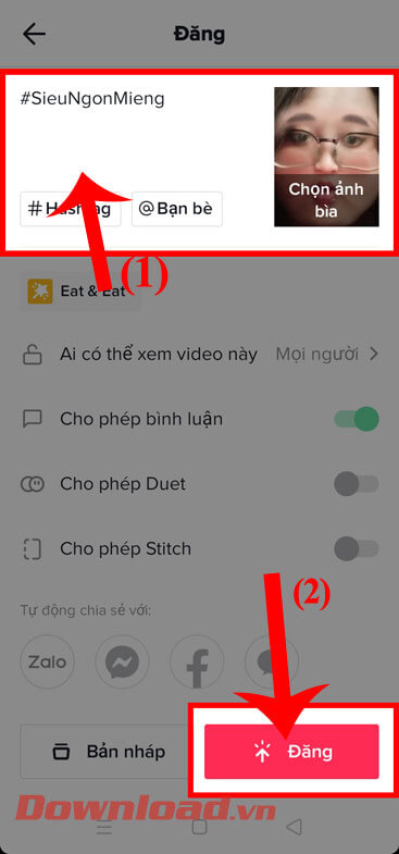 Viết caption và ấn nút Đăng