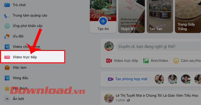 Nhấn vào mục Video trực tiếp