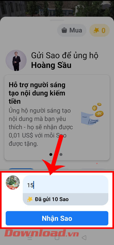 Nhập số sao mình muốn tặng