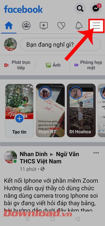 Nhấn vào biểu tượng ba dấu gạch ngang