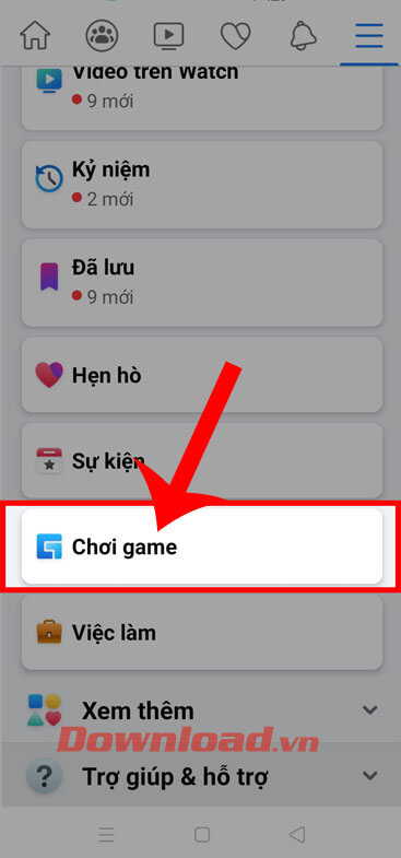 Ấn vào mục Chơi game