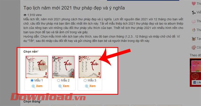 Chọn nền cho lịch