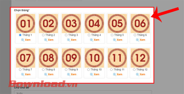 Nhấn vào tháng tạo lịch 