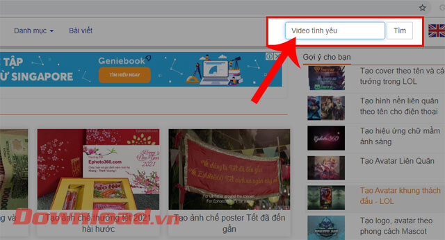 Nhập từ khóa "Video tình yêu"