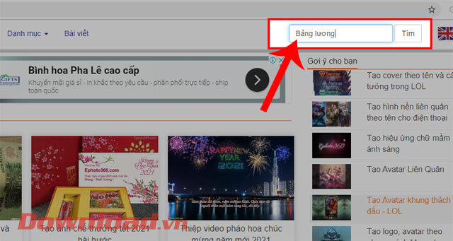 Nhập từ khóa "Bảng lương" và ấn nút Tìm