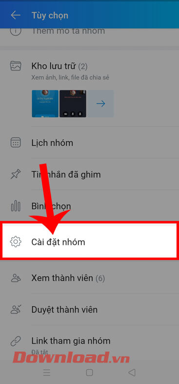 Ấn vào nút Cài đặt nhóm