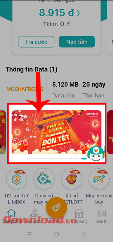 Nhấn vào banner của chương trình Thả cá online