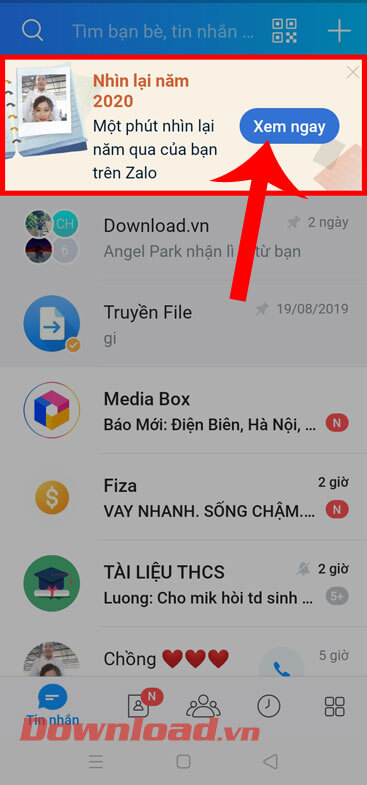 Nhấn vào mục Nhìn lại năm 2020
