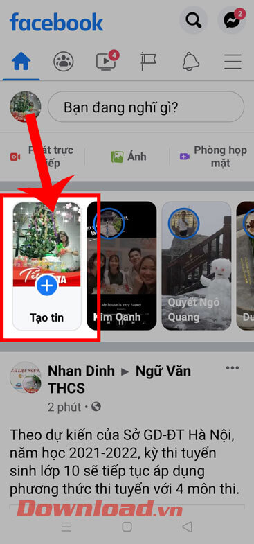 Nhấn vào mục Tạo tin