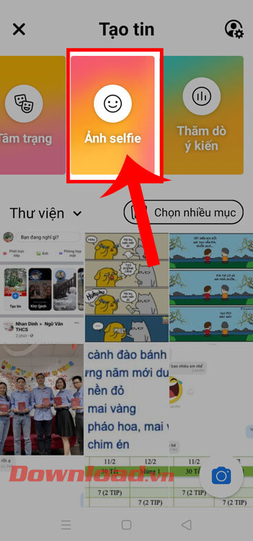 Ấn vào mục Ảnh Selfie