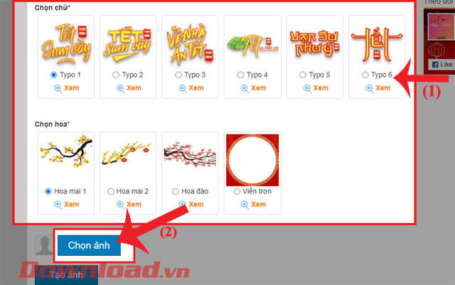 Chọn chữ và khung hình