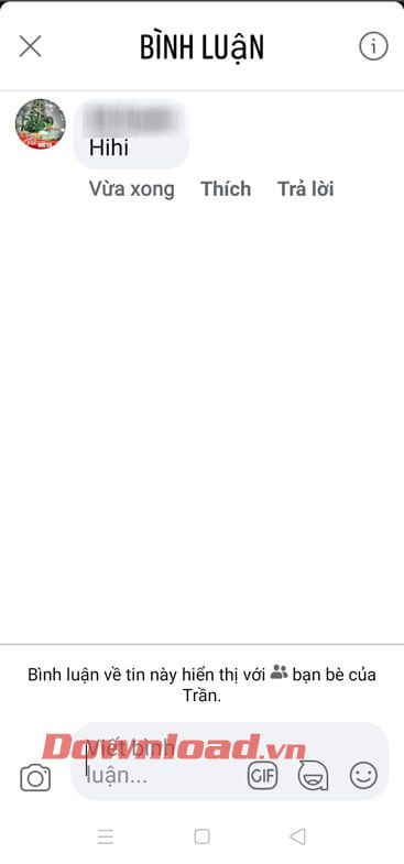 Đã bình luận vào story Facebook