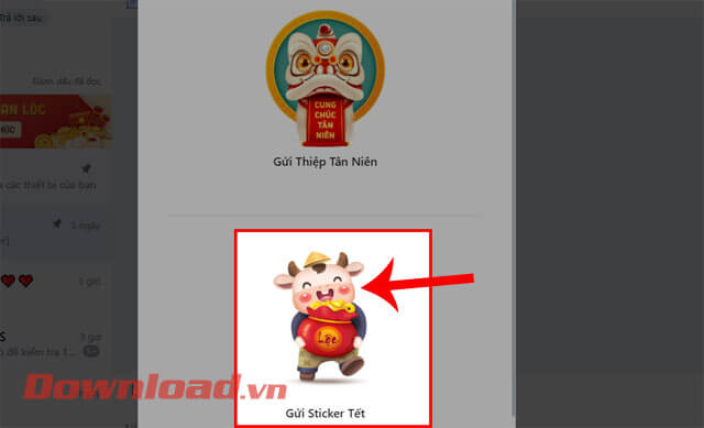 Ấn vào mục Gửi sitcker Tết