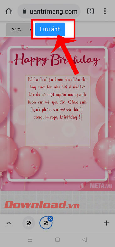 Ấn nút Lưu ảnh