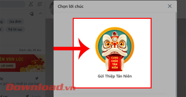 Nhấn vào mục Gửi thiệp tân niên