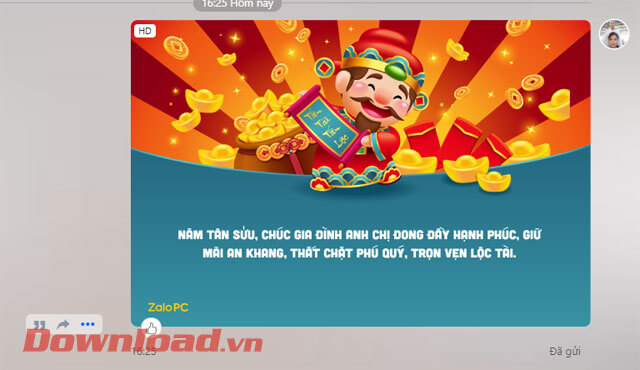 Đã gửi thiệp trên Zalo 