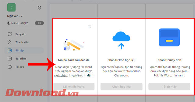 Chọn hình thức đưa bài tập lên