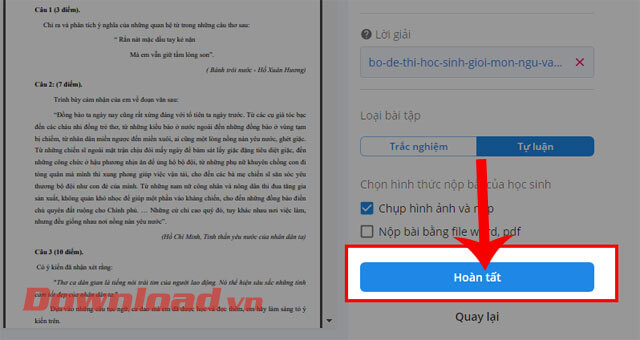 Ấn nút Hoàn tất