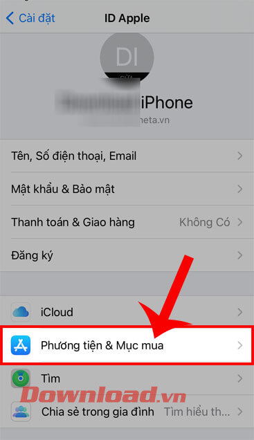 Ấn vào mục Phương tiện & Mục mua