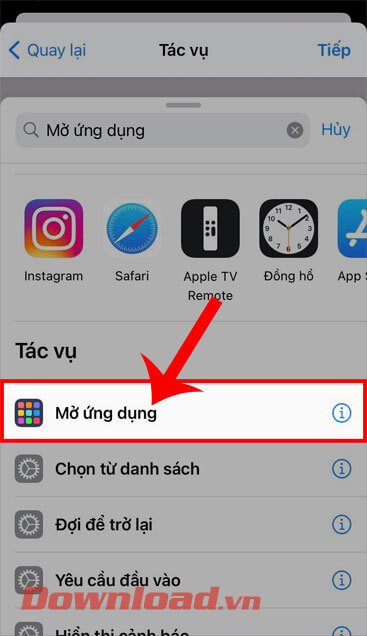 Chpjn tác vụ Mở ứng dụng