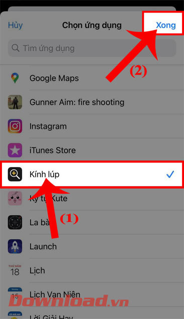 Chọn mục Kính lúp