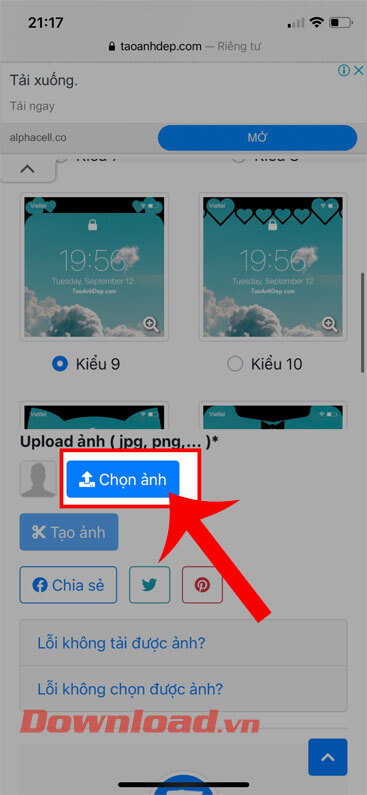 Nhấn vào nút Chọn ản 