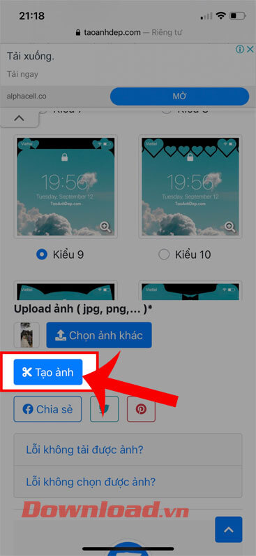 Ấn vào nút Tạo ảnh