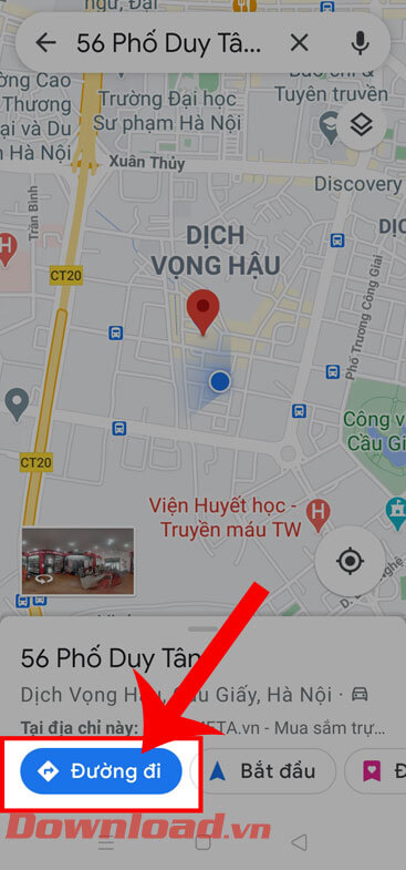 Nhấn vào nút Đường đi